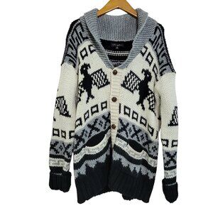 Islington Cardigan Womens Medium Eagle Black Gray Wool Blend Boho Chunky